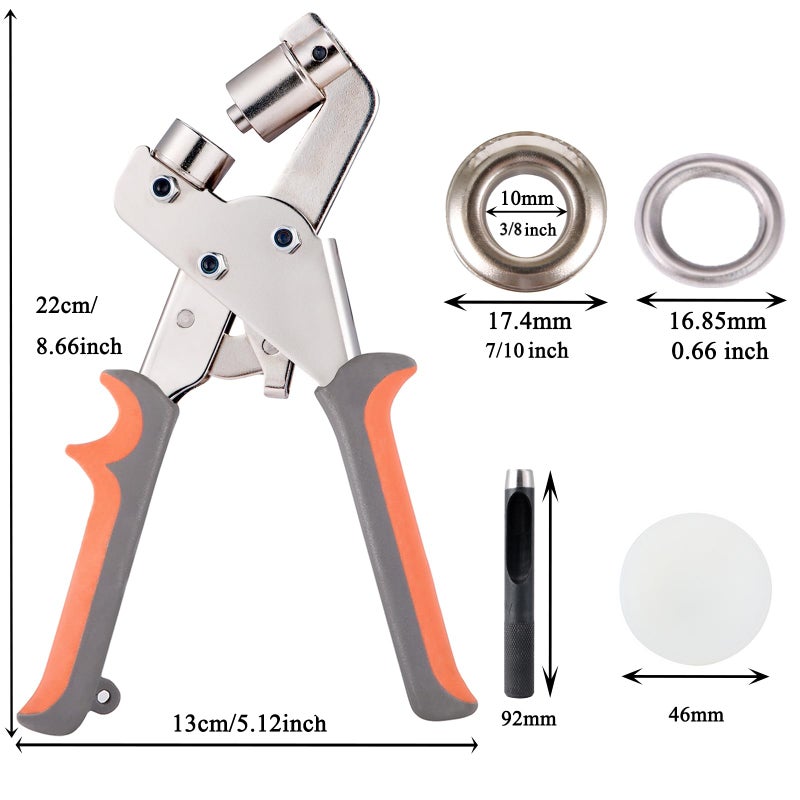 BIZOEPRO Grommet Tool Kit 3/8 Inch Eyelet Press Pliers 10mm Manual Handheld with 500pcs Silver Grommets - Image 5
